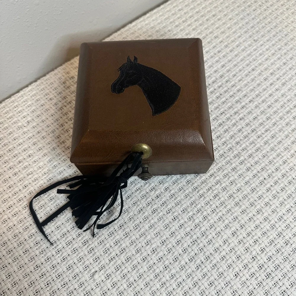 Equestrian Jewelry Box Brown Horse Tassel Dark Academia Velvet Western Cowgirl